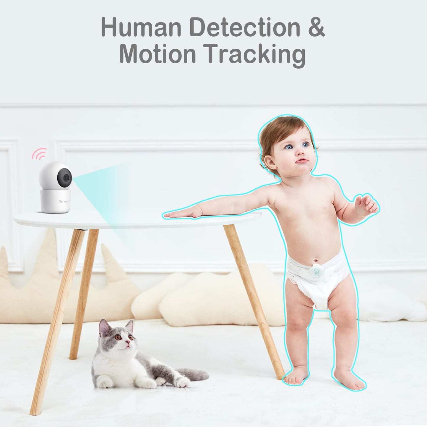 Sense-U Smart Baby Monitor 3+2K Ptz Camera - Tracks Abdominal Movement, Rollover, Temp, 2K Video, Audio, Motion, With Realtime A