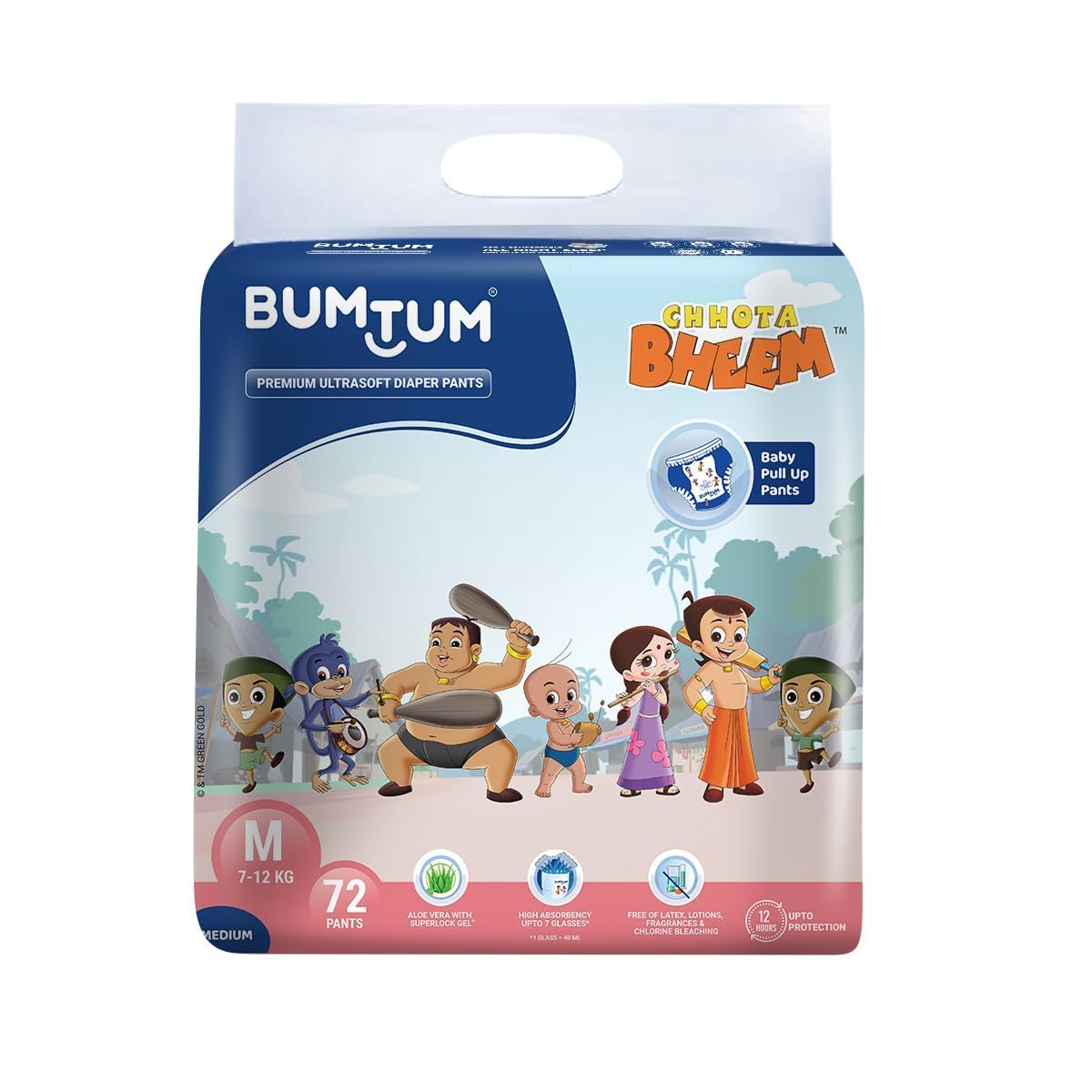 Bumtum Chota Bheem Medium Baby Diaper Pants, 72 Count, Leakage Protection Infused With Aloe Vera, Cottony Soft High Absorb Techn