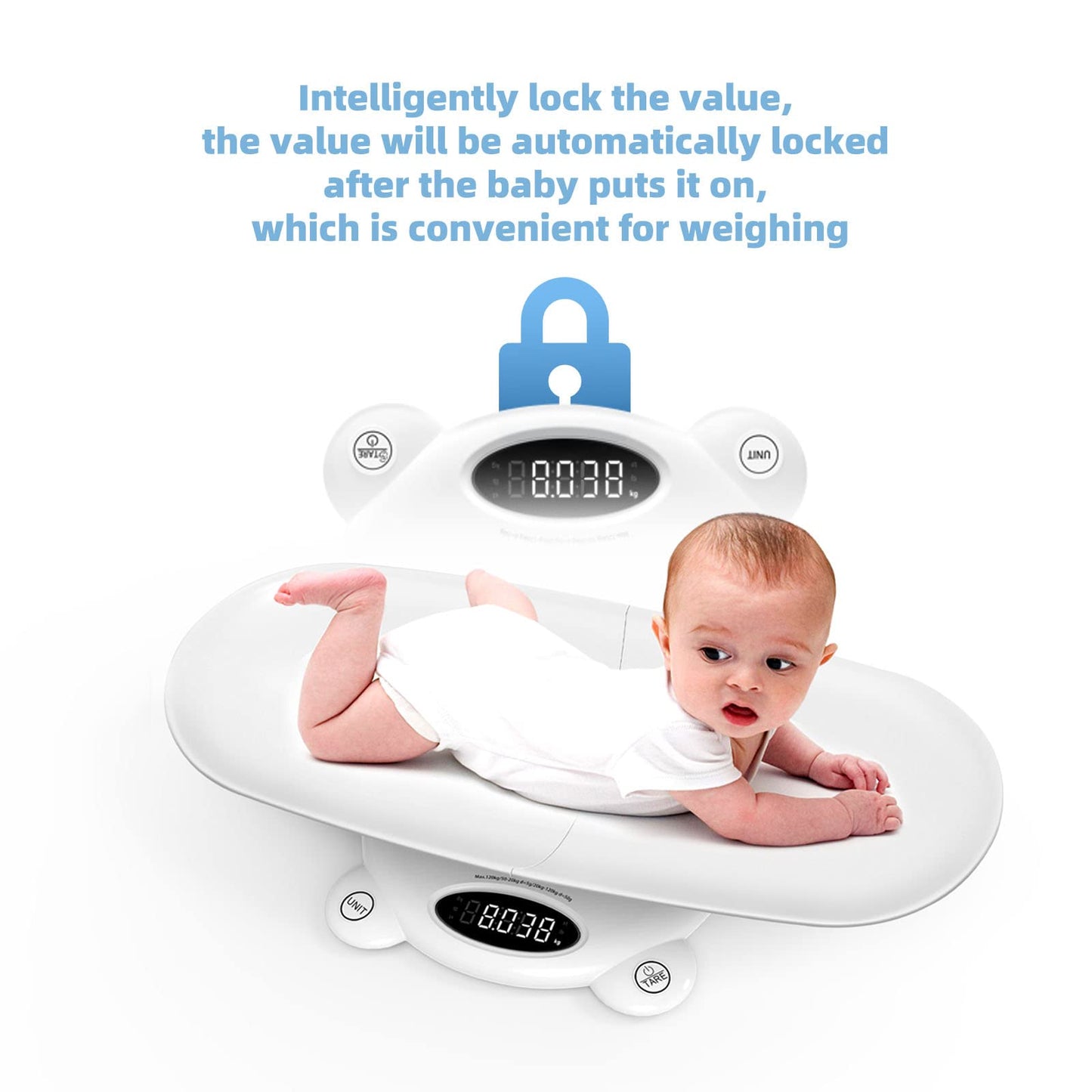 Simshine Digital Baby Scale Weight All Family, Weighing Newborn Wiggly Babies, Pets, Cat And Dog - Long Press Unit For 3 Seconds