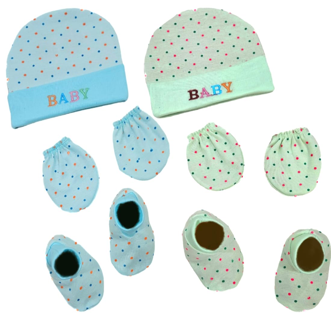 Brandonn Newborn BabyS Cotton Cap Mitten Bootie Set 06 Months, Pack Of 2 (06 Months)