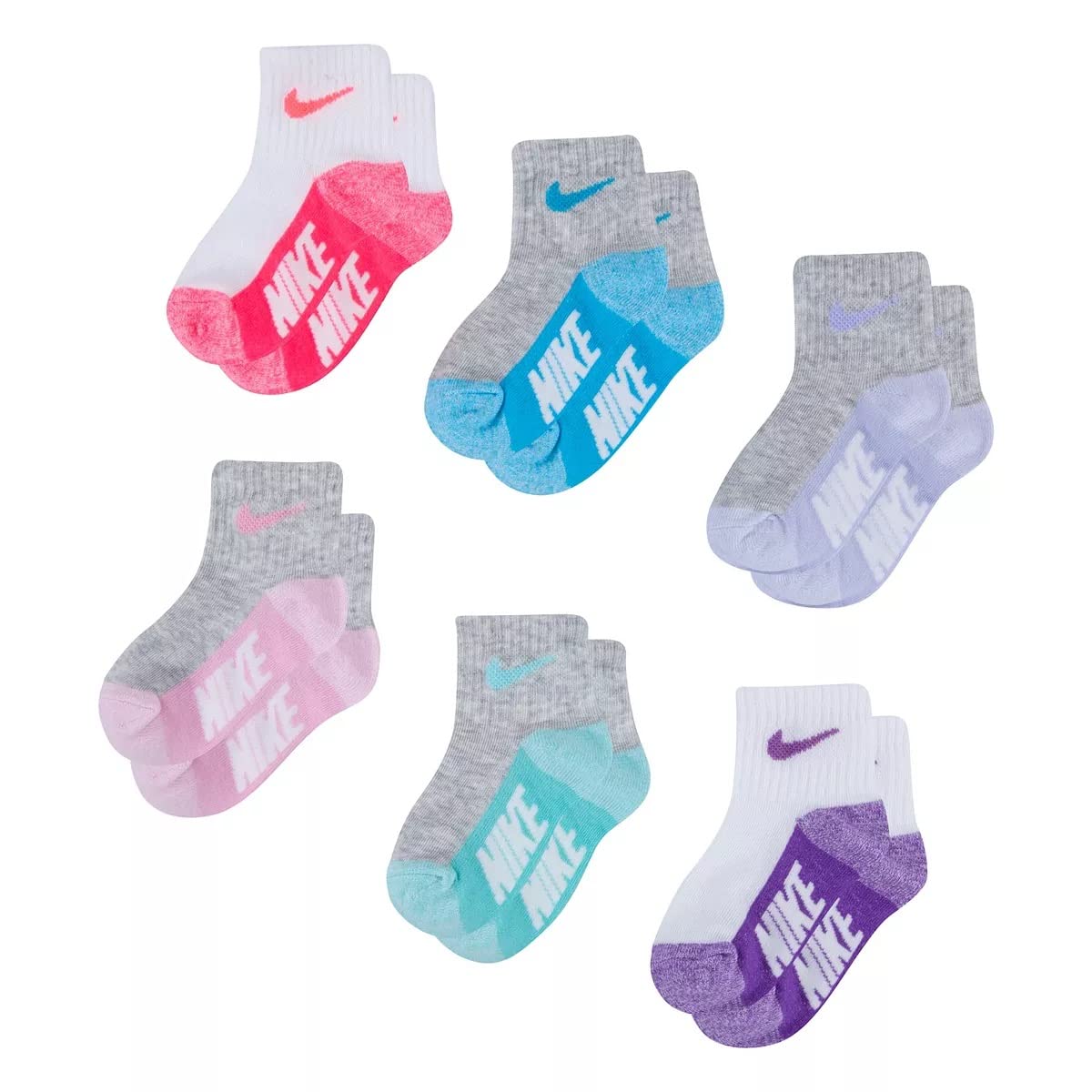 Nike Baby Lightweight Ankle Socks 6 Pack (White(Nn0659-A96)/P_V, 12-24 Months)