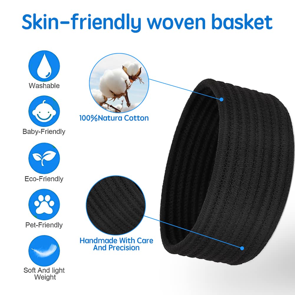 Hispqser Large Black Woven Basket, Round Cotton Rope Basket With Handle Empty Gift Basket To Fill Decorative For Toys Hamper Nur