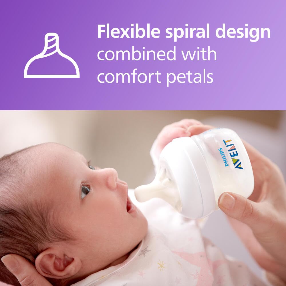 Philips Avent Natural Baby Bottles, With First Flow Nipple, 2Oz/60Ml, 2 Pack, Scf019/25