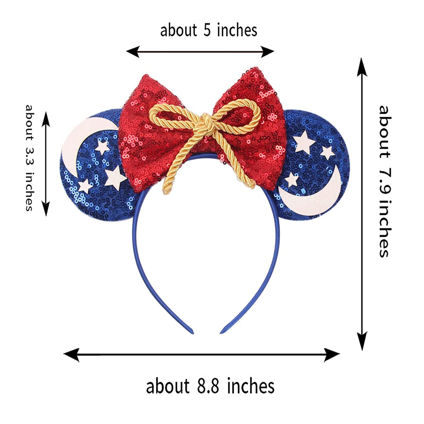 Foeran Mouse Ears Headbands Shiny Bows Mouse Ears Glitter Party Princess Decoration Cosplay Costume For Girls Women (Moon Blue)
