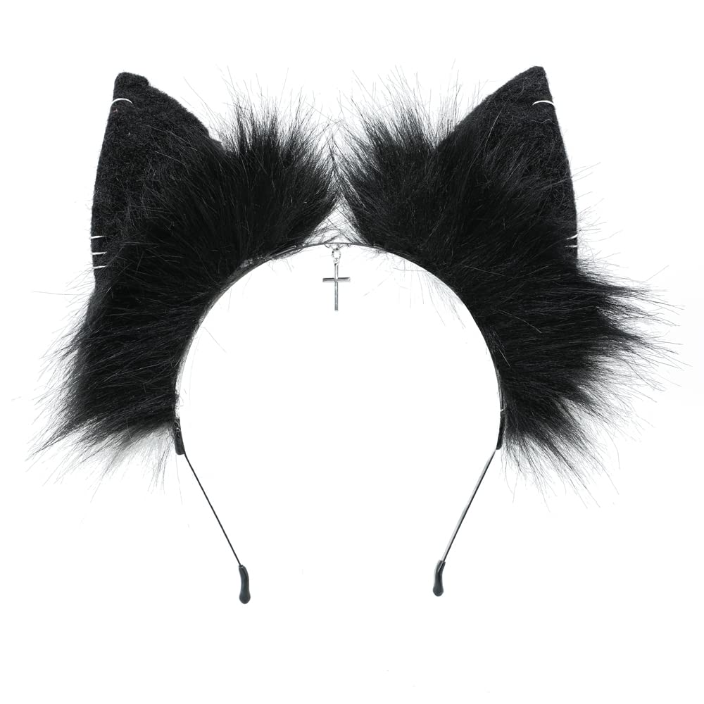 Vigvan Handmade Wolf Fox Ears Animal Cosplay Cute Head Accessories For Halloween (Chain Grey Black)
