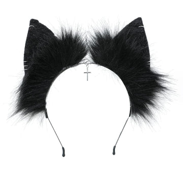 Vigvan Handmade Wolf Fox Ears Animal Cosplay Cute Head Accessories For Halloween (Chain Grey Black)