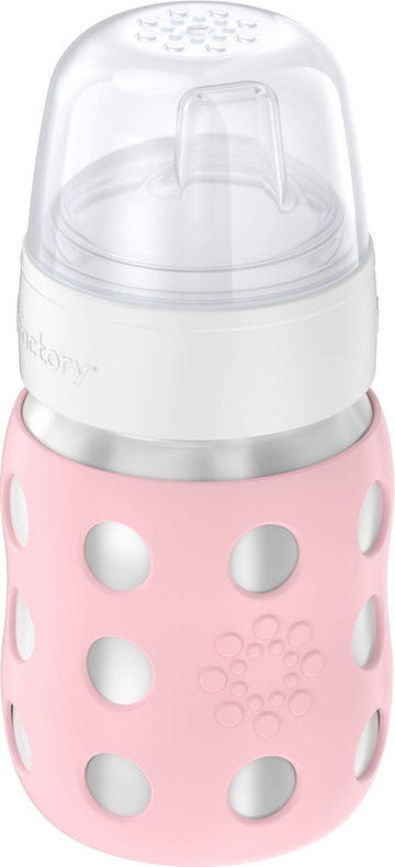 Lifefactory 8-Ounce Stainless-Steel Vacuum-Insulated Wide-Neck Baby Bottle With Sippy Nipple, Desert Rose (Ls2251Wdr4)