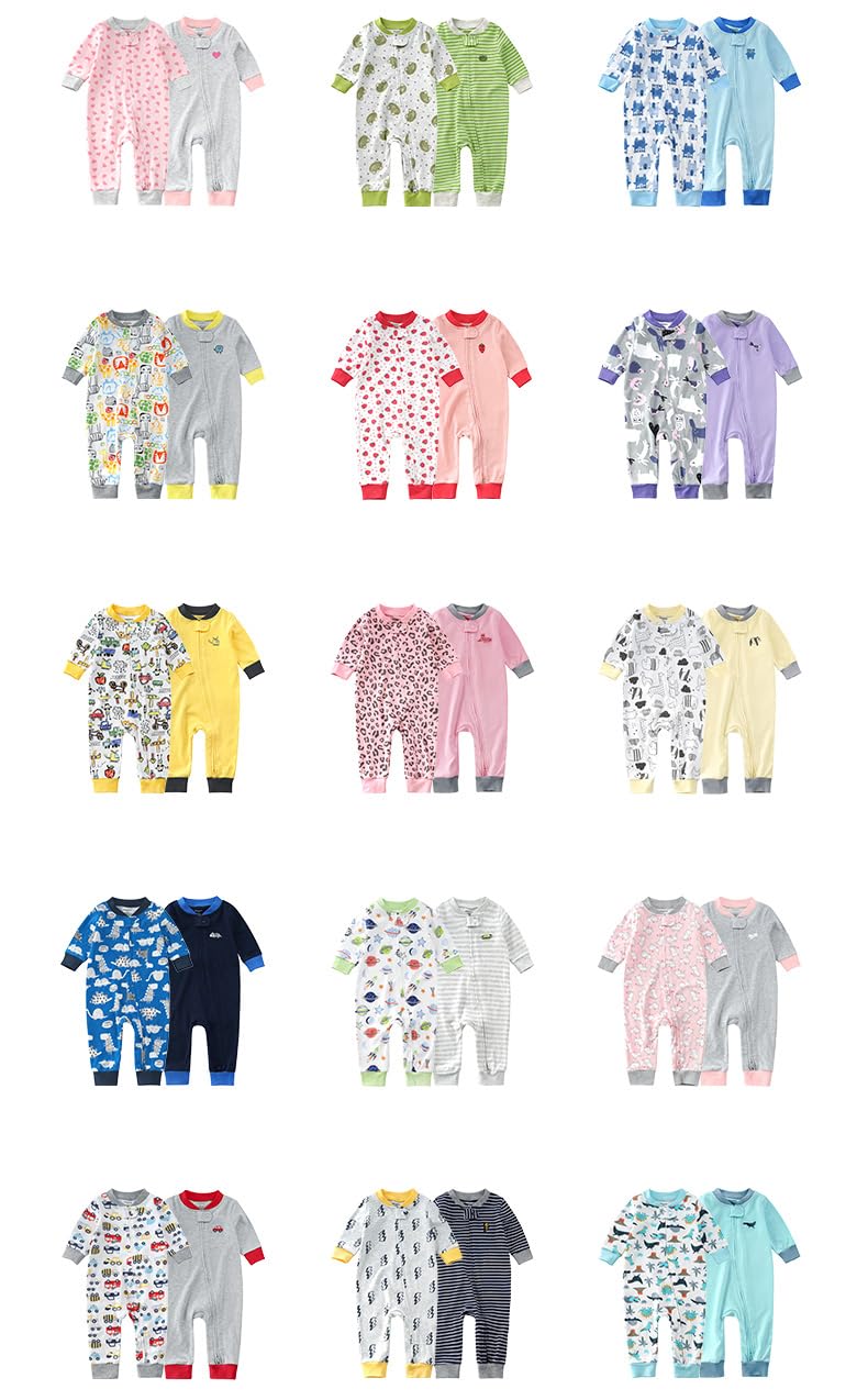 Teach Leanbh Baby 2-Pack Footless Pajamas Cotton Long Sleeve Printing 2 Way Zipper Romper Jumpsuit Sleep And Play 3-24 Months (1
