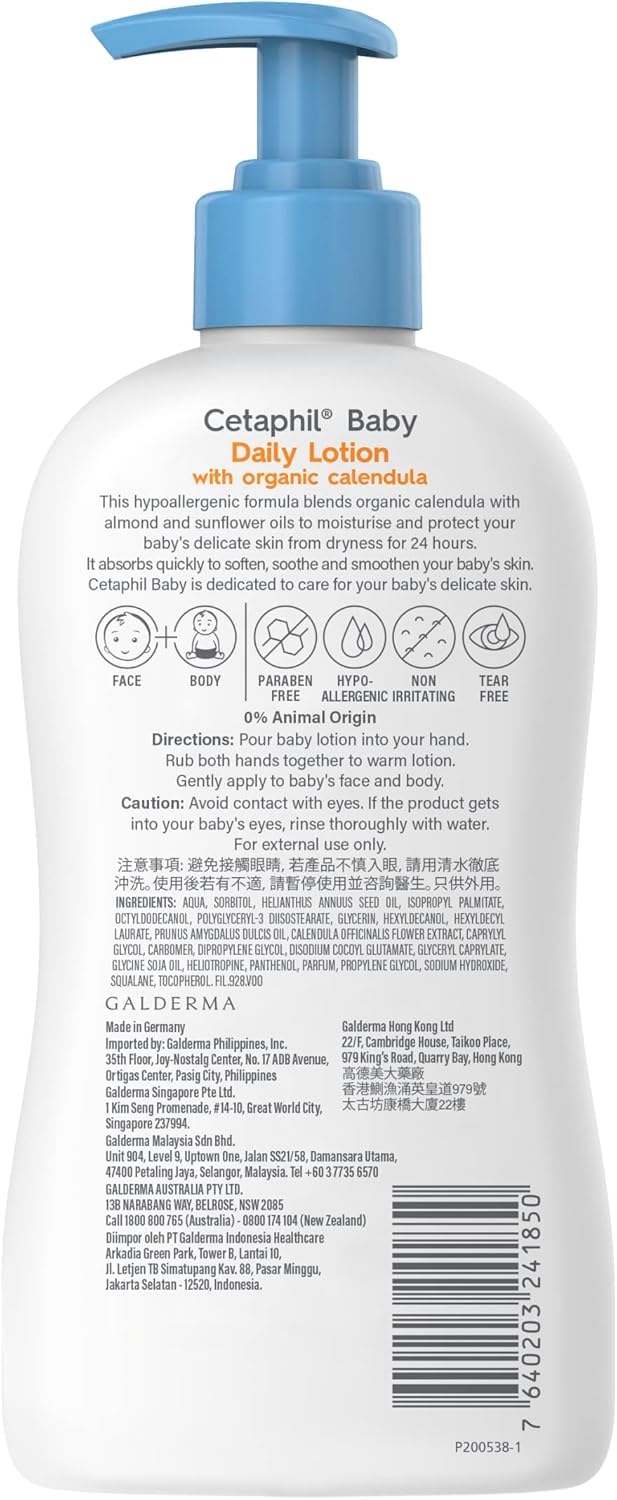 Cetaphil Baby Daily Lotion With Organic Calendula, Sweet Almond Oil And Sunflower Oil, 13.5 Ounce