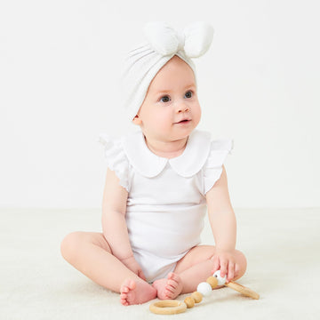 Pureborn Baby Girl Bodysuit Infant Girl 'S Short Ruffle Sleeve Romper Cotton One-Piece Summer Outfit 6-9 Months White