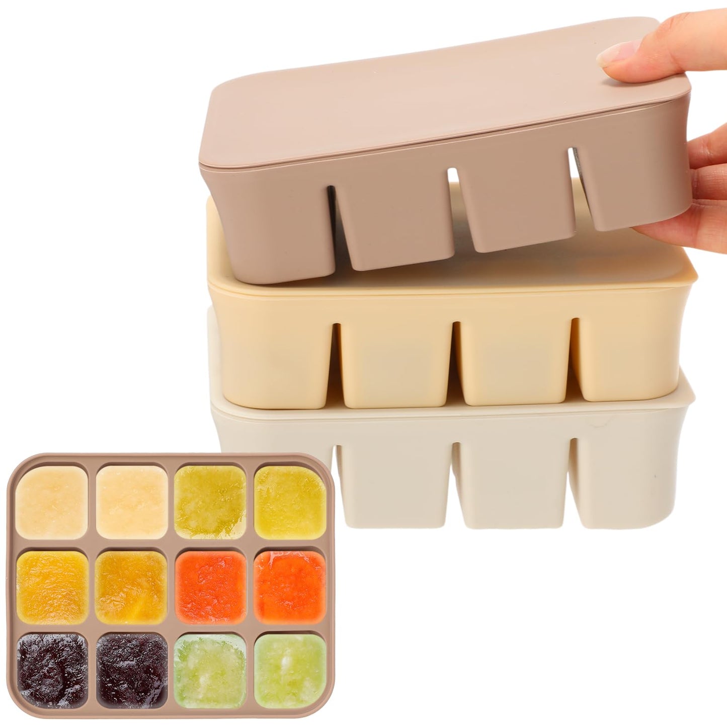 Mimorou 3 Pack Baby Food Freezer Tray with Lids 2.13 oz x 6 Cups/1.15 oz x 12 Cups Silicone Baby Food Storage Container Ice Cube