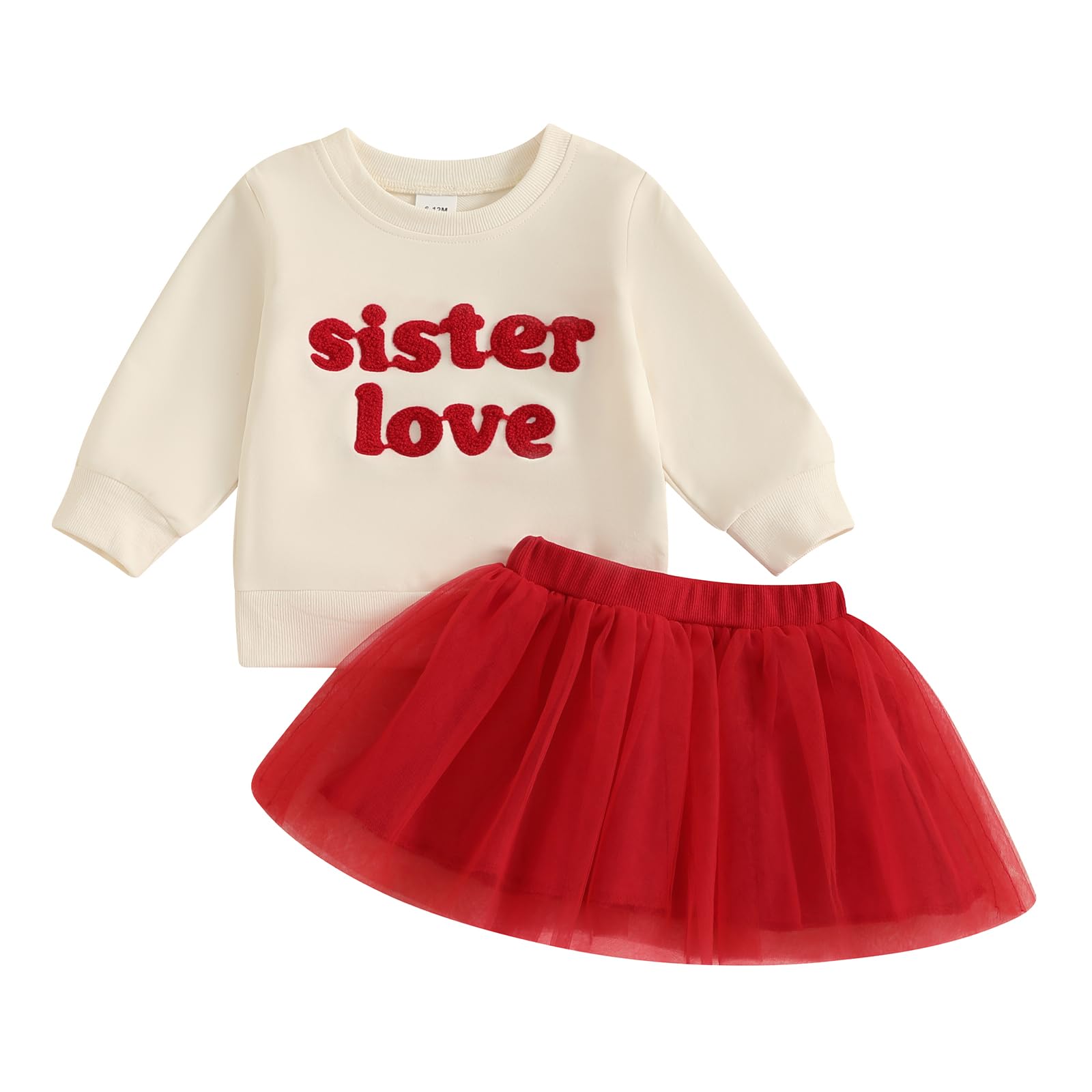 Toddler Baby Girl Valentines Day Outfit Red Love Heart Bow Sweatshirt And Tulle Tutu Skirts Set Cute Spring Clothes (Beige Siste