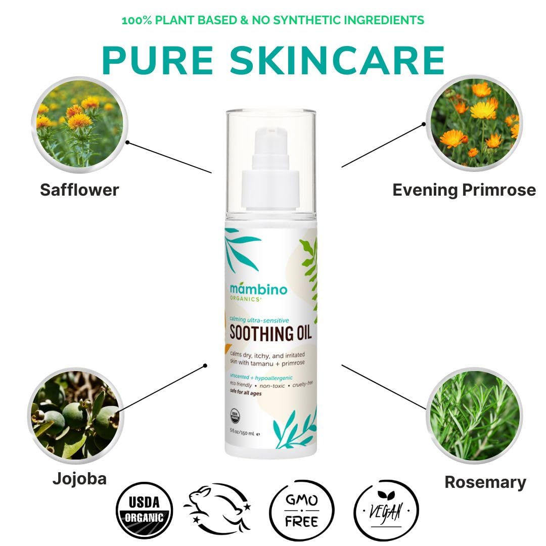 Mambino Organics Soothing Baby Oil - Organic, Unscented Oil With Jojoba & Evening Primrose - Gentle For Hair & Dry, Irritated, I