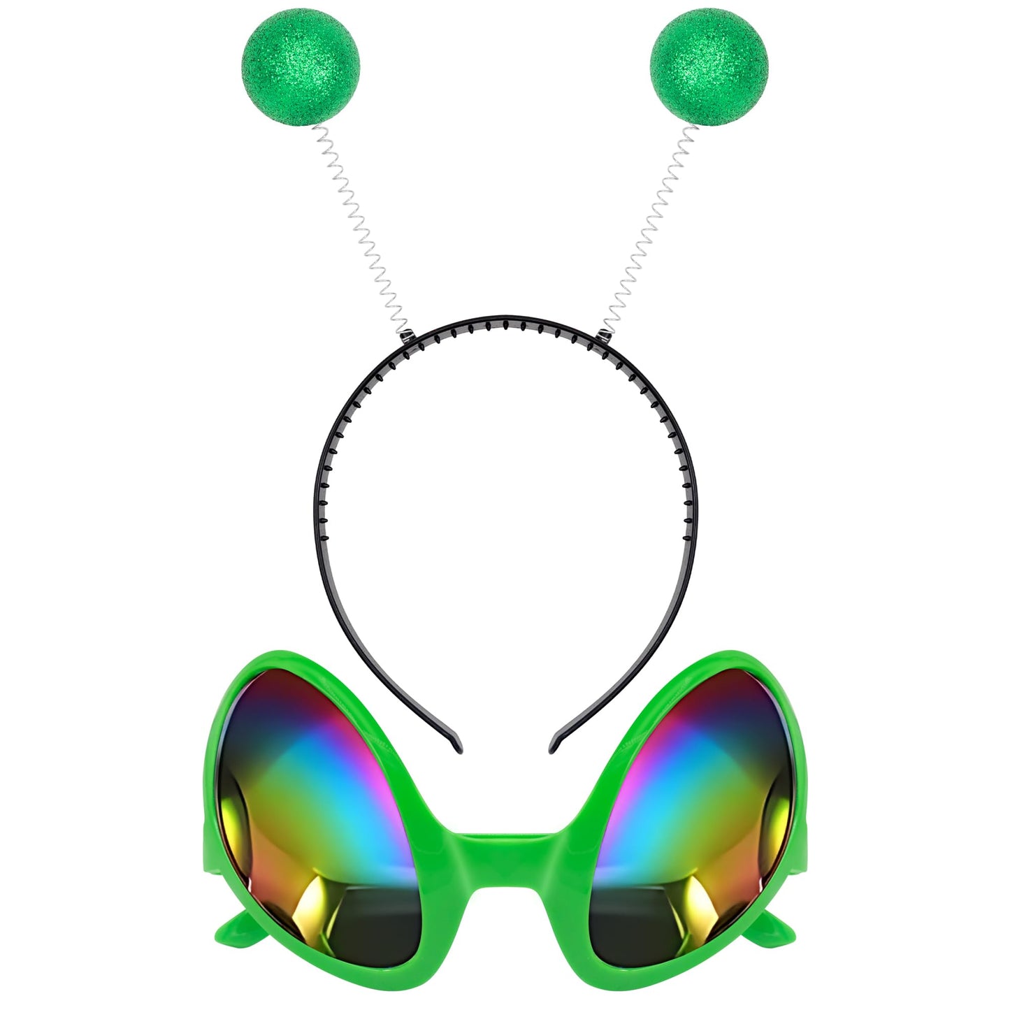 Cheerin Green Alien Headband And Glasses - Martian Antenna Headband - Glitter Ball Head Boppers - Space Theme Costume - Alien Co