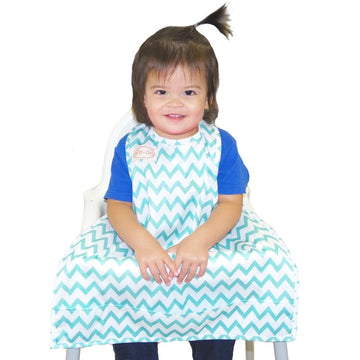 Bib-On, Full-Coverage Bib And Apron Combination For Infant, Baby, Toddler Ages 0-4. (Teal Chevron)