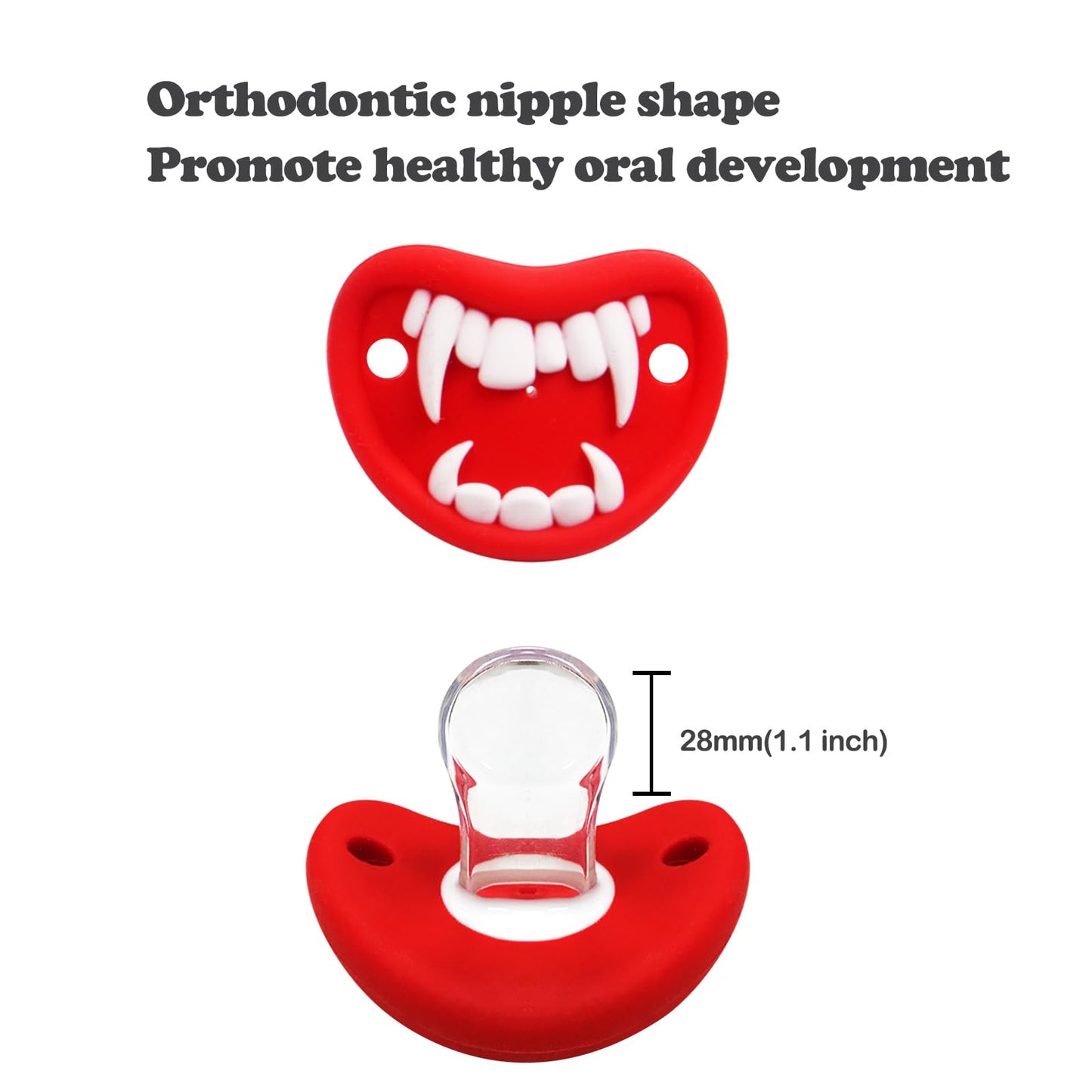 Robbear 4-Pack Funny Baby Pacifier, Cute Kiss Lips Mustache Binkies, Vampire Binky Skulls Halloween Pacifiers For Babies 0-36 Mo