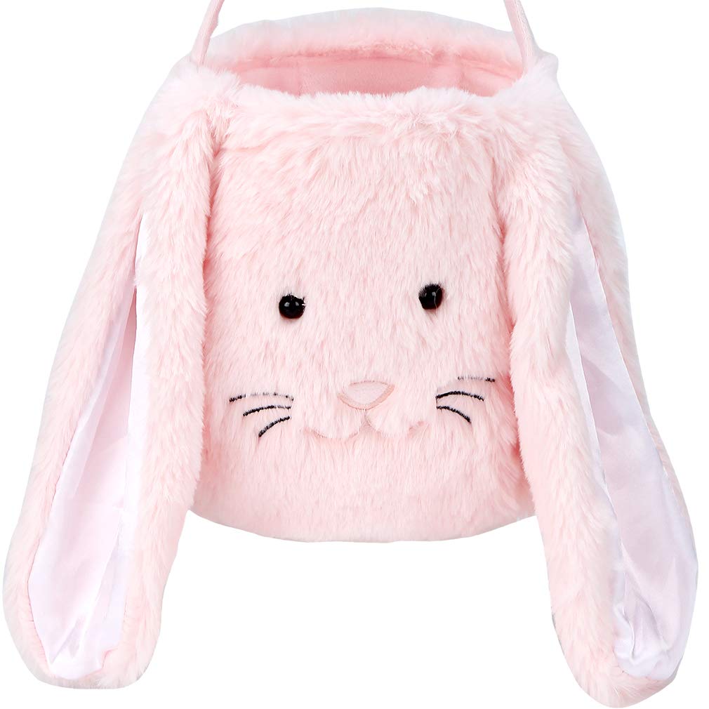 Plush Easter Bunny Basket For Kids Boys Girls Easter Buckets With Long Plush Ear Personalized Egg Hunting Easter Tote Bags For E
