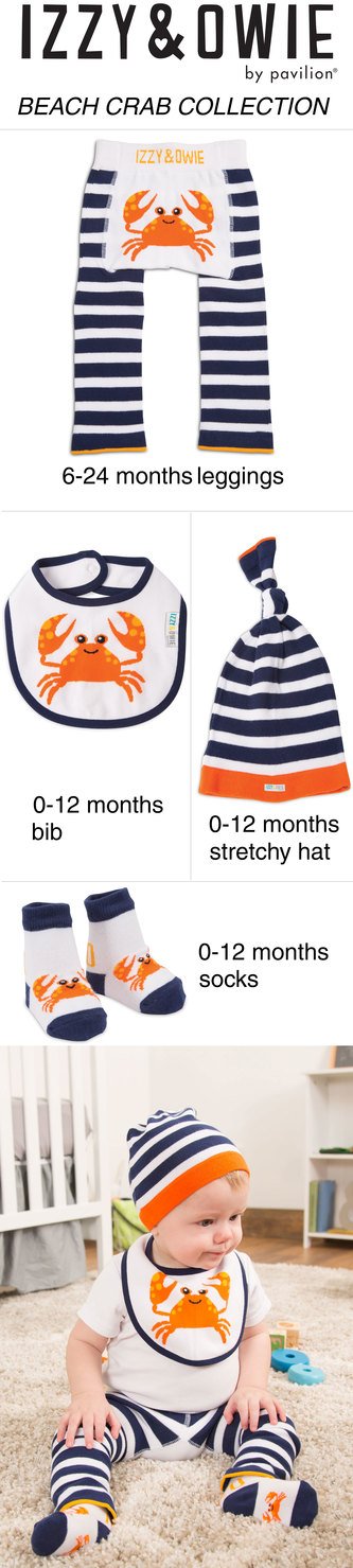 Izzy And Owie Beach Crab Striped Baby Hat, Navy Blue, 0-24 Months