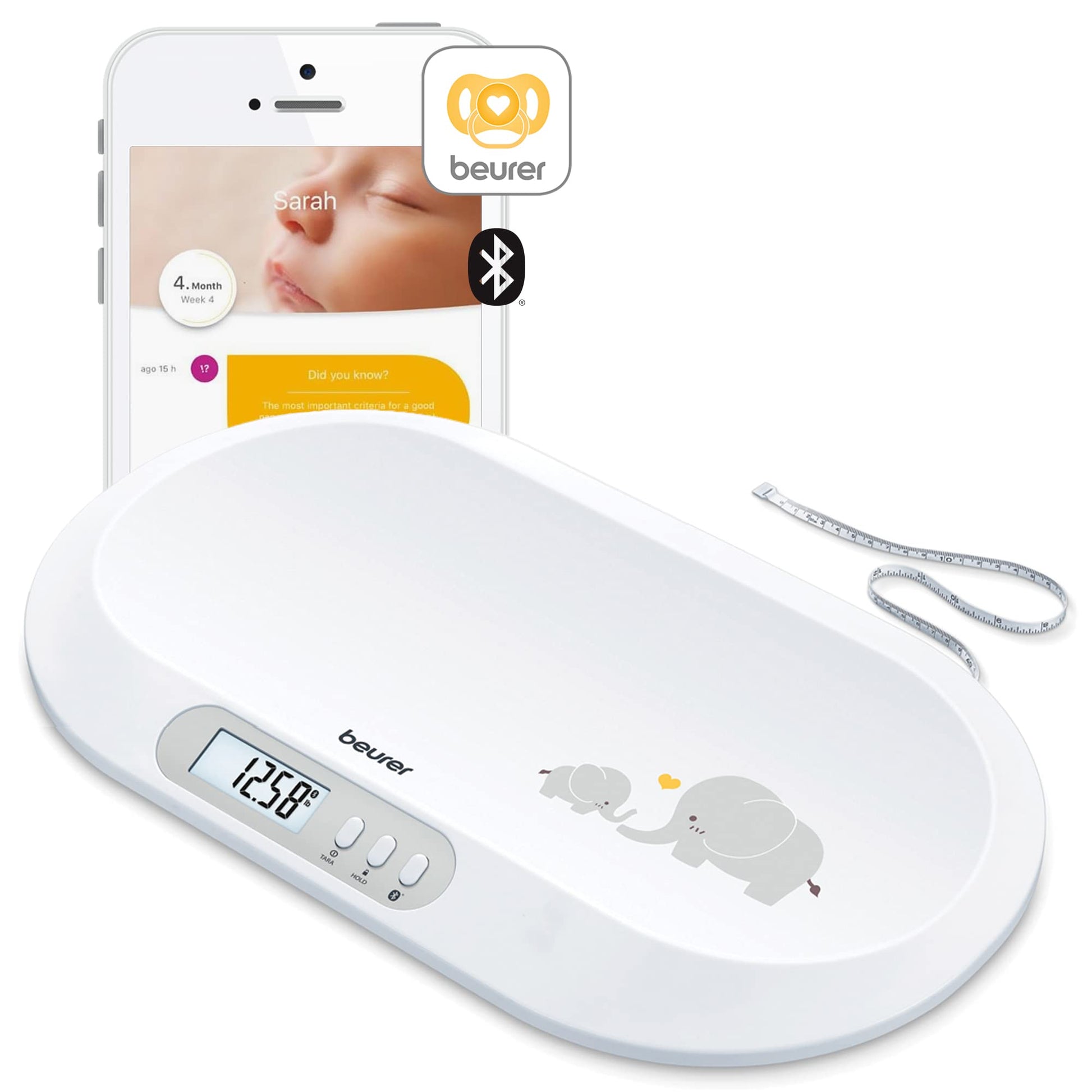 Beurer By90 Baby Scale, Pet Scale, Digital, With Measuring Tape, Tracking Weight With App | For: Infant, Newborn, Toddler /Puppy