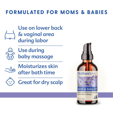 Motherlove Birth & Baby Oil (2 Oz) Gentle Lavender-Infused Oil For Perineal, Labor & Baby Massage-Non-Gmo, Organic Herbs