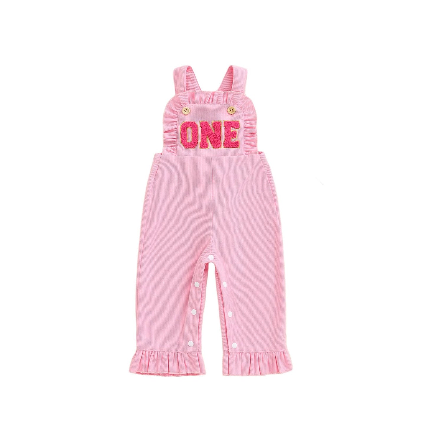 BULINGNA Baby Girl 1st 2nd Birthday Outfit Sleeveless Letters Embroidery Jumpsuit Overalls Corduroy Birthday Clothes (ONE, 12-18