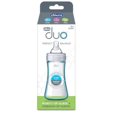 Chicco Duo 9Oz. Hybrid Baby Bottle With Invinci-Glass Inside And Plastic Outside | Dishwasher, Bottle Warmer, And Electric Steri