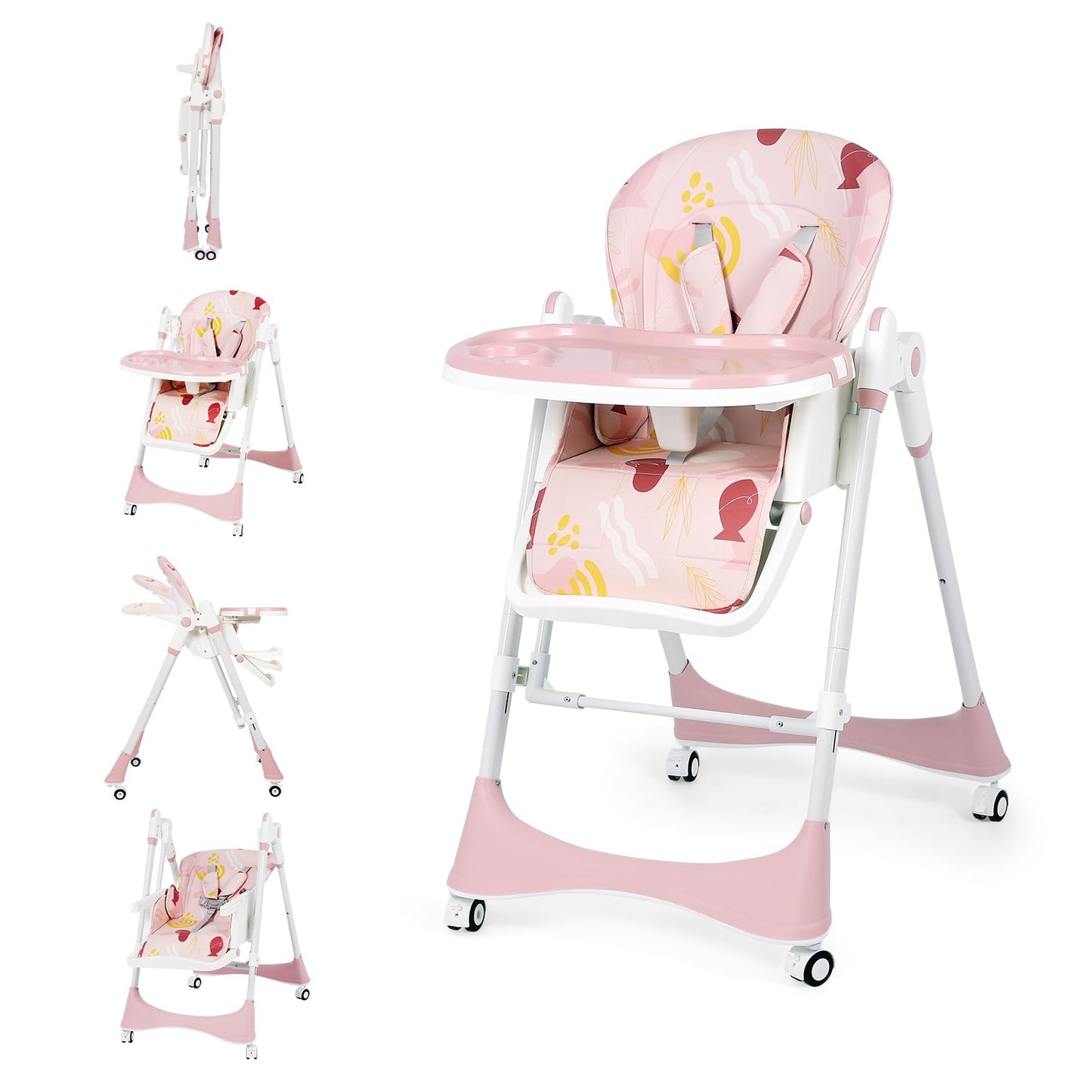 6-in-1 High Chair | Convertible Baby High Chair for Newborn to Toddler | Easy-Clean, Foldable & Adjustable with Removable Tray,