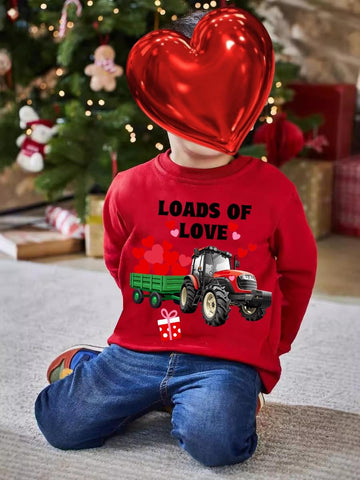 Ddsol Toddler Boy Girl Valentines Sweatshirt Tractor Cotton Long Sleeve Pullover Shirt Loads Of Love Hearts Kid Tee Top Clothes
