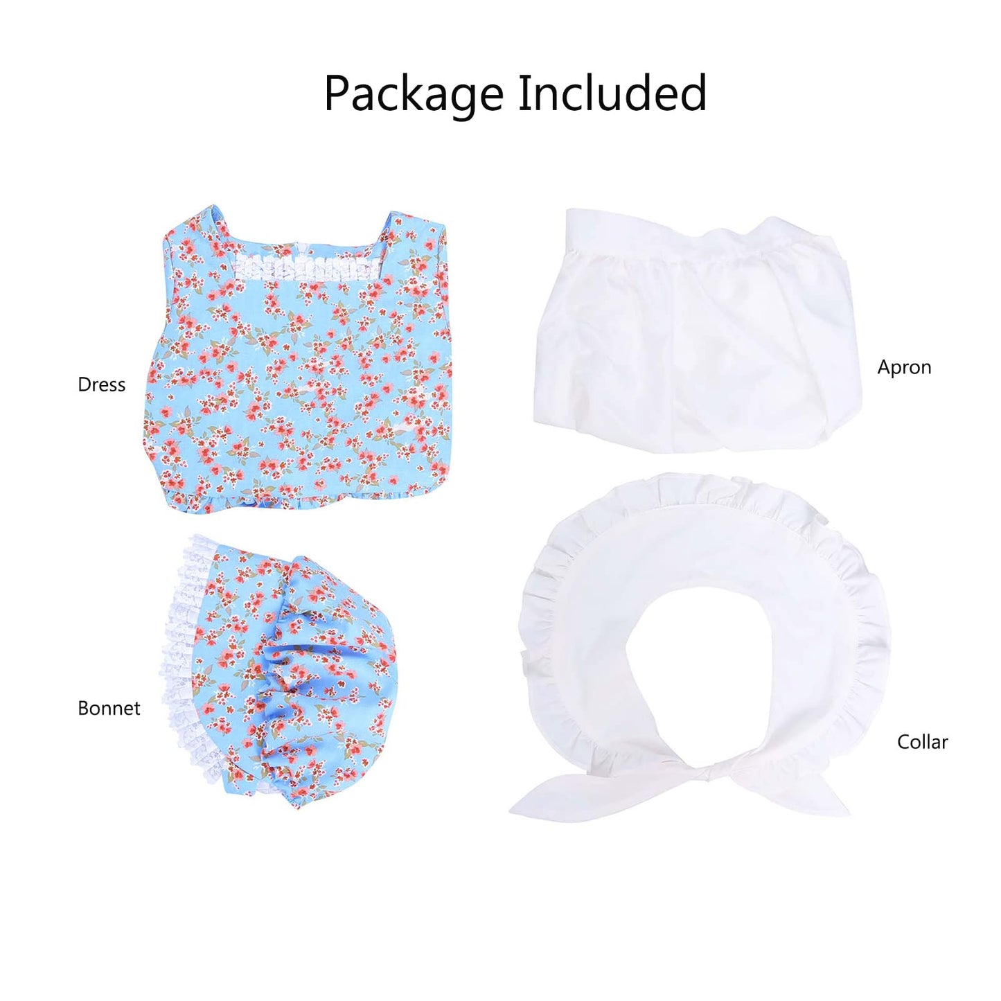 Vibsion Girls Prairie Pioneer Costume Pilgrim Dress Kids Floral Colonial Village Girl Costume Bonnet Apron Set Blue Xxl