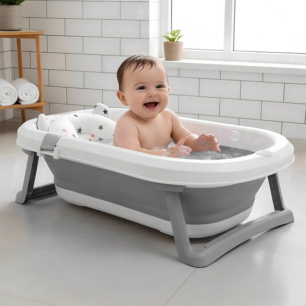 Staranddaisy Bath Tub For Baby 05 Years/Foldable Bath Tub For Kids With Cushion, Space Saving Design, Newborn Baby Folding Bath