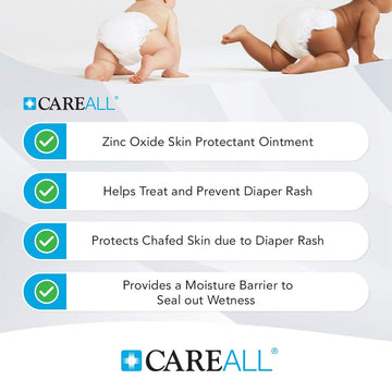 Careall Zinc Oxide 20% Skin Protectant Barrier Ointment 2 Oz (3 Pack), Relieves, Treats And Prevents Minor Skin Irritations Due