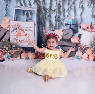 Titkkop Baby Girl 1St Birthday Clothes One Year Old Tulle Romper Sleeveless Bodysuit Cake Smash Outfits(Apricot2,9-12M)