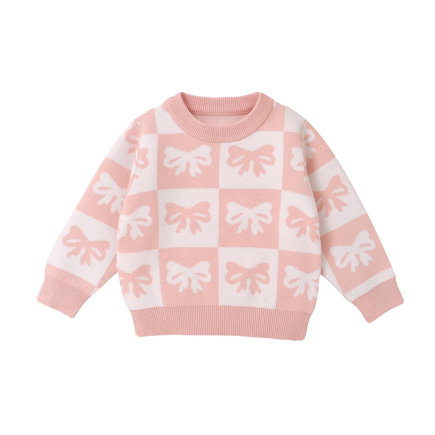 JLKGICF Toddler Baby Girl Chunky Sweater Cute Bow/Strawberry Printed Sweater Pullover Crewneck Sweatshirt FAL Winter Outfit (Bow