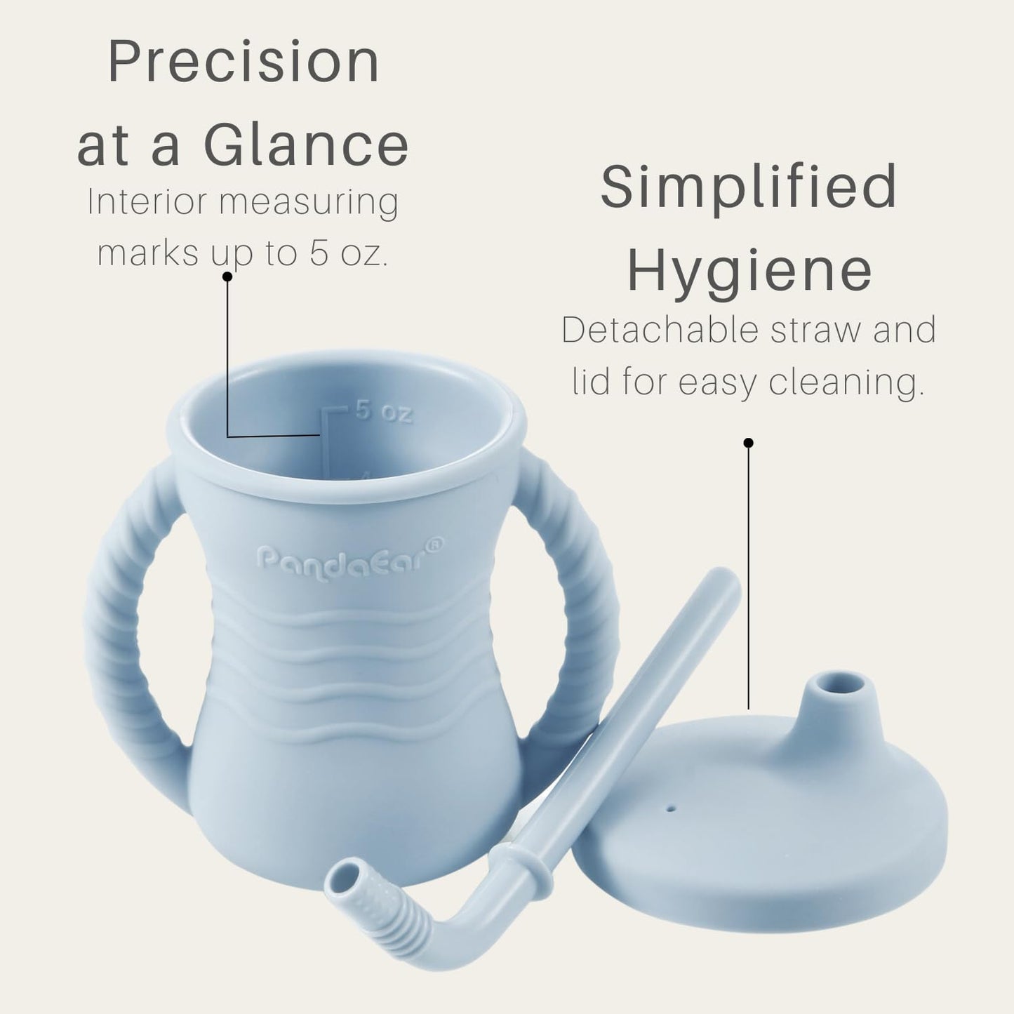 Pandaear Silicone Training Cup, 2 Pack Baby Drinking Sippy Cups With Handles & Straw For Baby And Toddler 6 Months+ (Dark Blue/L