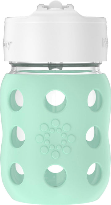Lifefactory 8-Ounce Wide Neck Glass Baby Bottle With Protective Silicone Sleeve And Pivot Straw Cap, Mint (Lg2241Wmi4)