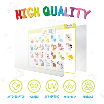 Merka Kids Placemat For Dining Table, 4 Pack Educational Silicone Placemat For Toddlers, Reusable, Washable Mat With Non-Slip Ba