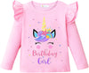 Birthday Girl Shirt Toddler Baby Girls Unicorn T-Shirt 2Nd 3Rd 4Th 5Th 6Th 7Th Birthday Pink Tee Fall Outfit Fly Sleeve 2T