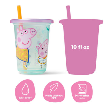 The First Years Peppa Pig Take & Toss Toddler Straw Cups - Spill Proof Toddler Sippy Cups With Snap On Lids And Straws - Peppa P