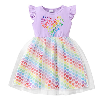 Girls Valentines Day Dresses Heart Print Dress Purple Tulle Tutu Toddler Girl Valentines Day Dress 3T/1319