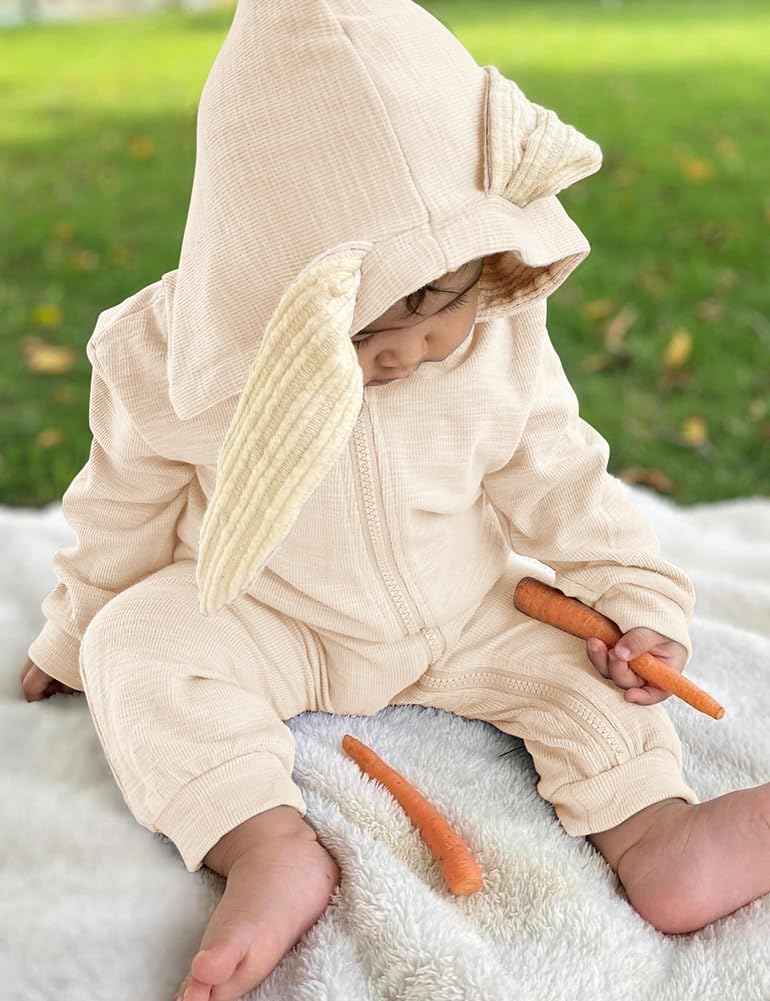 Agqt Newborn Baby Boys Bunny Costume Easter Halloween One Piece Romper Bunny Ear Costumes Bodysuits Long Sleeve 3D Rabbit Ear Ho