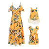 Popreal Mommy And Me Dresses Floral Printed Sleeveless Infant Baby Girl Tulle Dress Romper Yellow