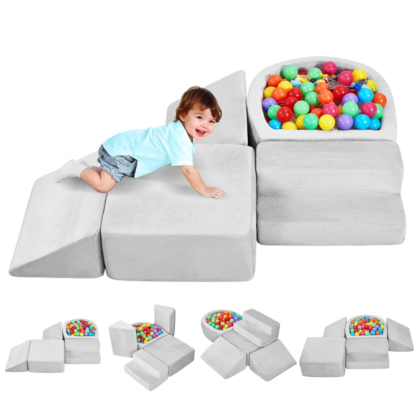 VEVOR Climbing Toys, 5-Piece Set, Foam Climbing Blocks for Toddlers 6 Months to 3 Years, Baby Climbing Blocks with Ball Pit (Bal