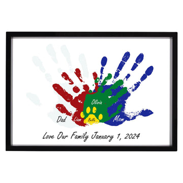 Family Handprint Kit, Diy Art Print Wooden Frame For Family Night, Gifts For New Parents, Grandparents Gifts Ideas,5 Non-Toxic P