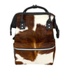 GACTIVITY Brown Cowhide Diaper Bag Travel Backpack Large Capacity Multi-Function Zipper Casual Travel Backpacks for Mom Dad Unis