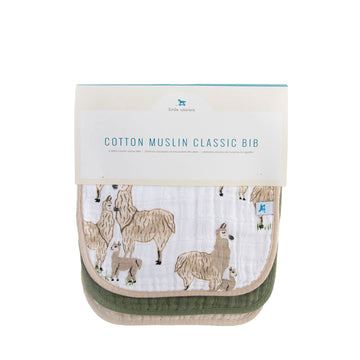 Little Unicorn Premium Classic Bib 3 Pack | Adjustable As Baby Grows | Soft Fabric On Skin | Great For First Time Eaters (Llama