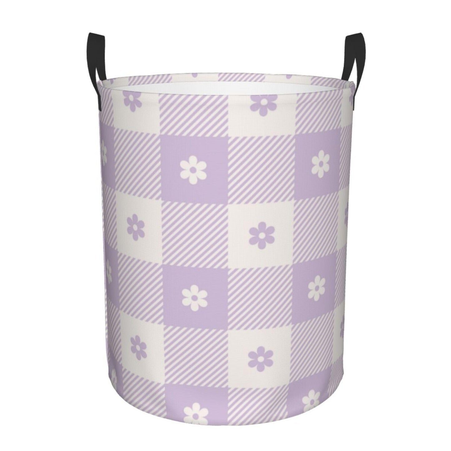 Pevtufa Floral Purple Buffalo Plaid Foldable Laundry Basket Organizer,Fabric Clothes Toy Storage Basket Nursery Hamper Storage B