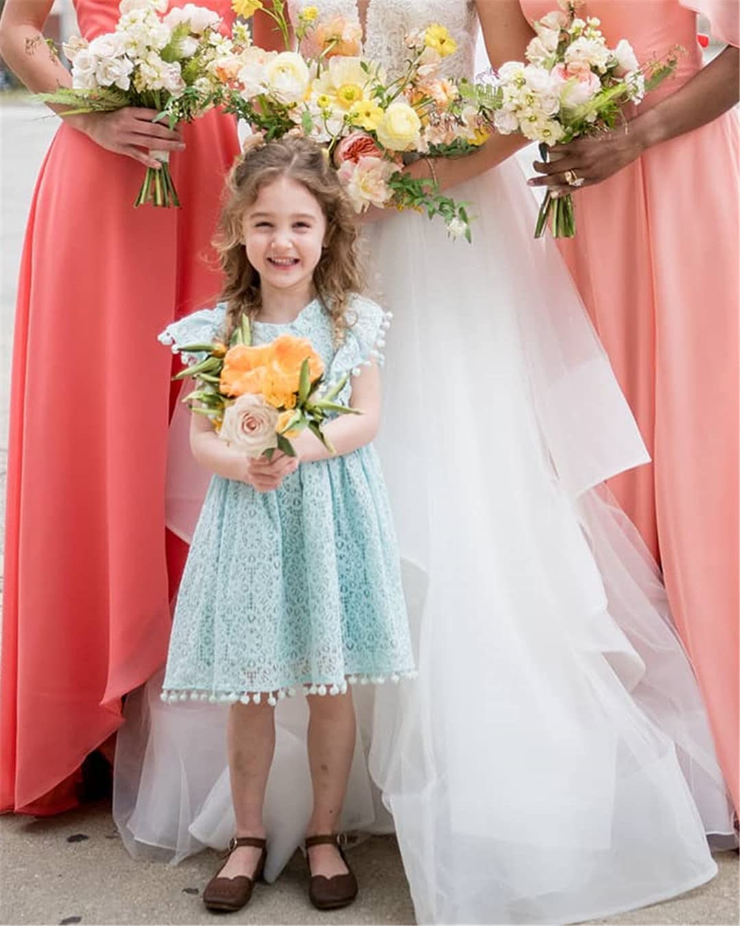 2Bunnies Girl Baby Toddler Vintage Lace Pom Pom Flutter Sleeve Easter Birthday Outfit Dress (Mint, 6)