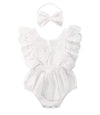 Infant Baby Girl Lace Rompers V-Back Bowknot Bodysuit Cute Newborn Ruffle Clothes White (White, 6-12 Months)