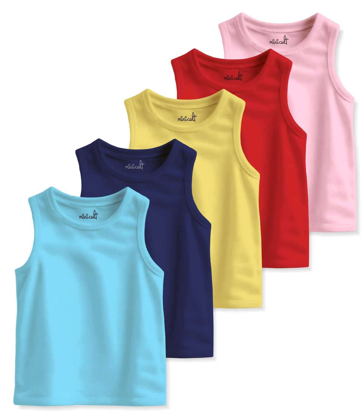 Minicult Cotton Kids Vests In Solid Colors (Yellow)(Pack Of 5)(1218 Mts)