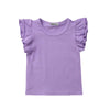 Toddler Baby Girl Basic Plain Ruffle Sleeve Cotton T Shirts Tops Tee Clothes (Purple, 6-12 Months)